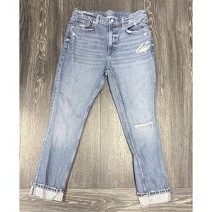 Arizona Jean Co High Rise Drainpipe Jeans Womens 12 Distressed Light Wash Denim